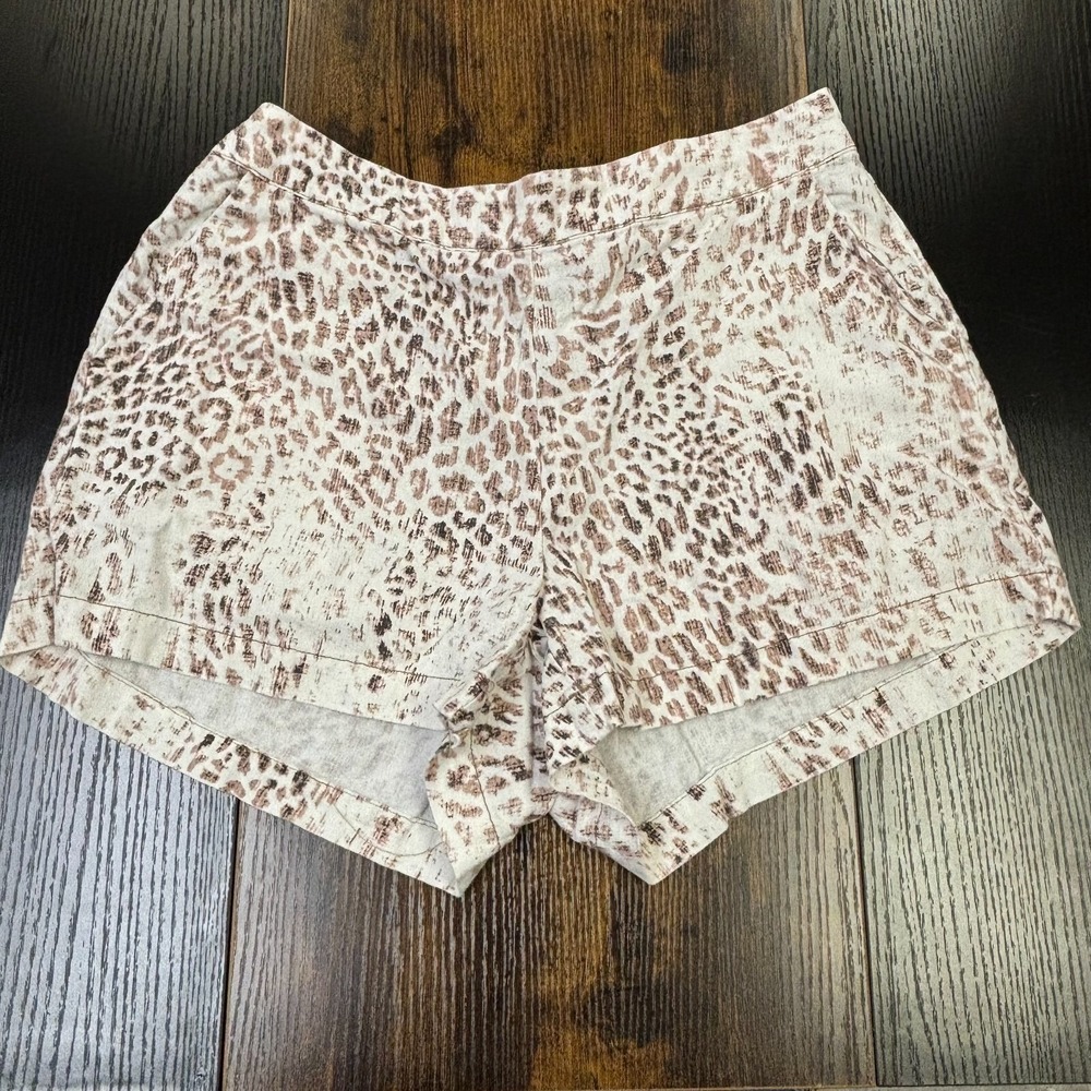 Rewash Brand Shorts‎ Womens Med Linen Blend Elastic Waist Pockets Casual Cheetah